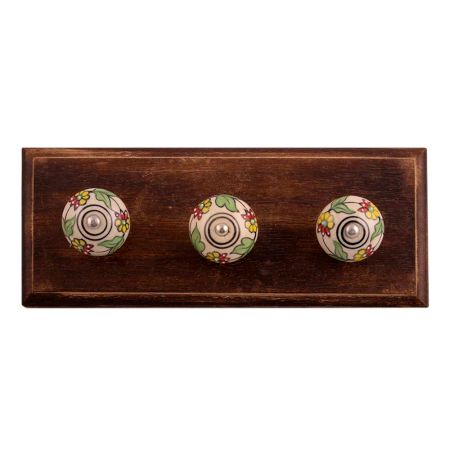 Pea Green Leaf Flower Ceramic Wooden Hooks